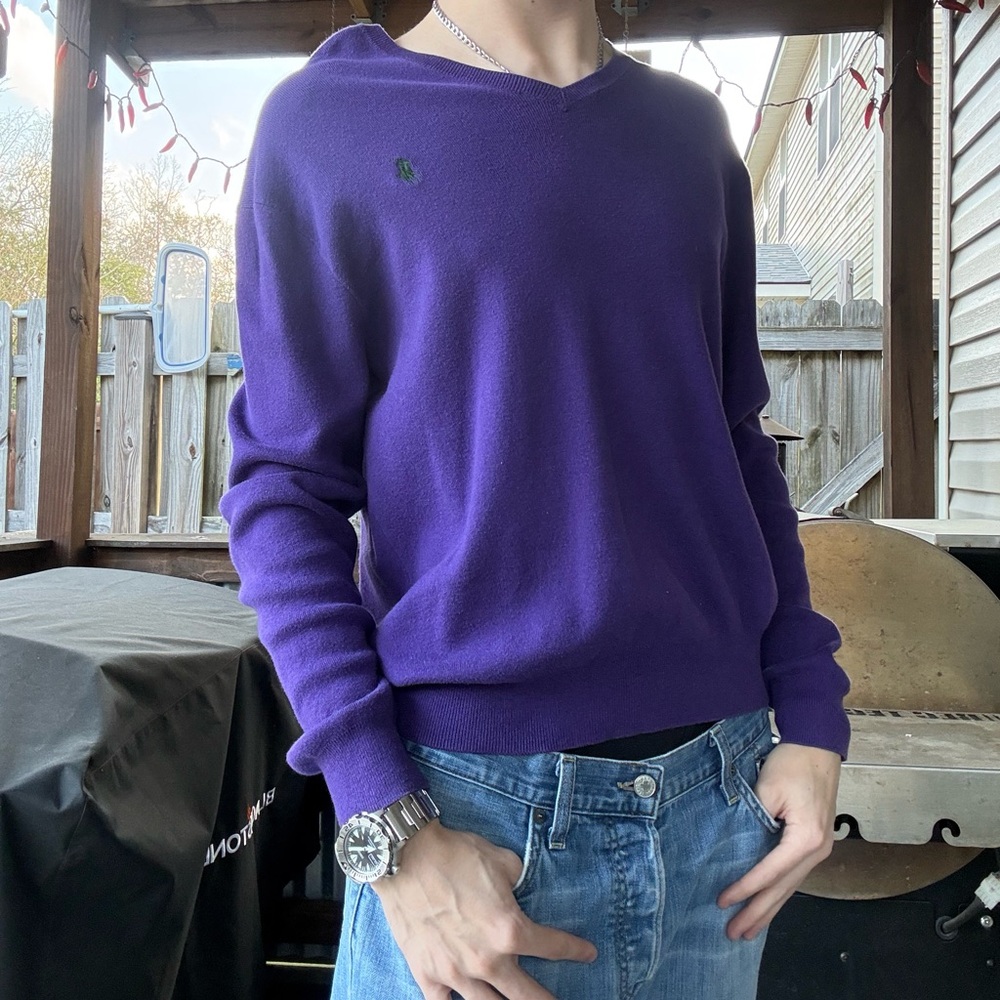 Super cool vintage early 2000s Polo Ralph Lauren purple v-neck sweater!